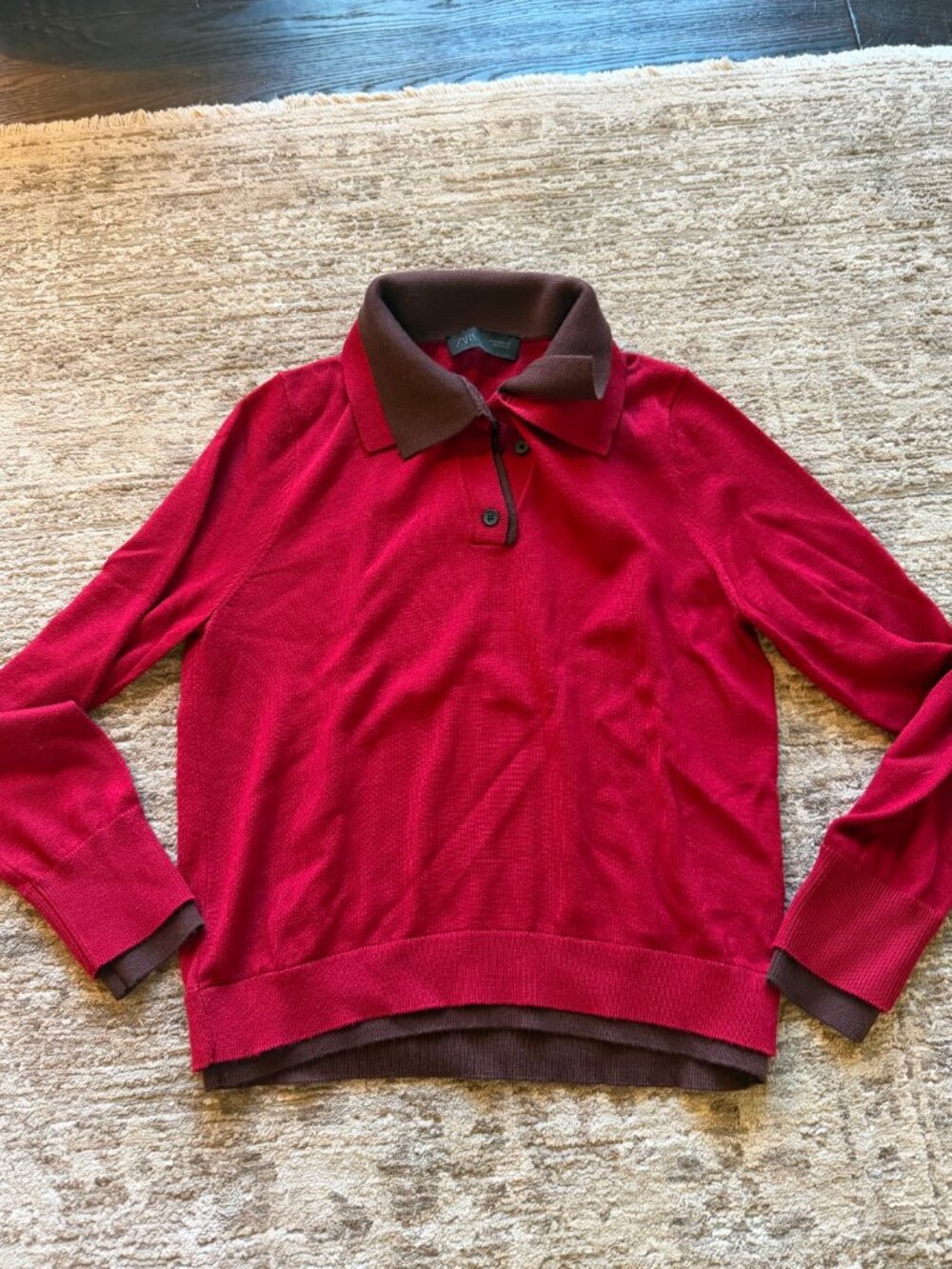Zara Red Collared Knit Sweater - M